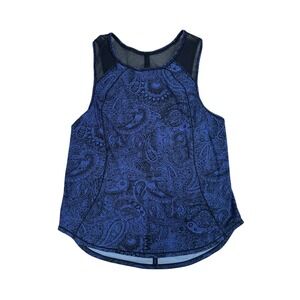 Lululemon Athletica Women Sapphire Blue‎ Paisley Print Sculpt Mesh Tank Size 6/8